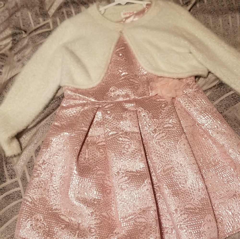 Toddler Girls Formal Dress with Eyelash Cardigan